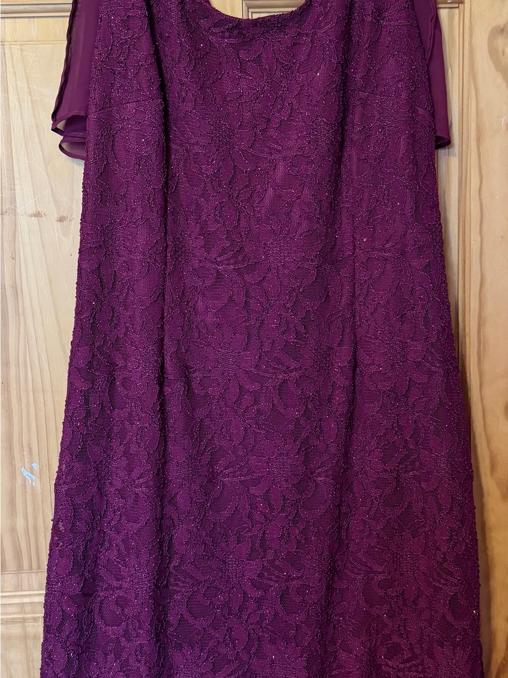 Jessica Howard Deep Plum Lace Midi Dress with Chiffon Sleeves
